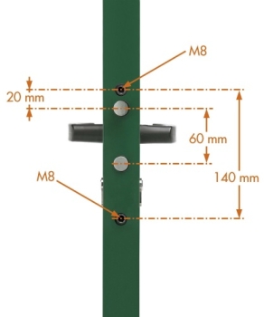 Gartentorschloss für Vierkant Profile von 40 mm in Tannengrün RAL6009