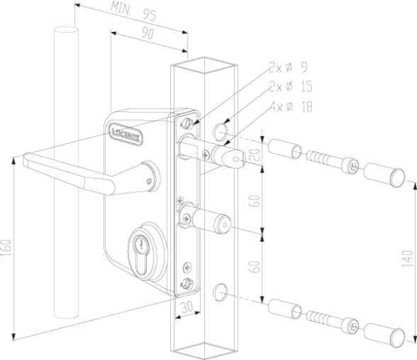 Industrieschloss für Rund - Profile von 60 bis 80 mm